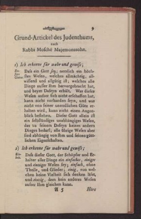 Grund-Artickel des Judenthums, nach Rabbi Mosché Majemonssohn