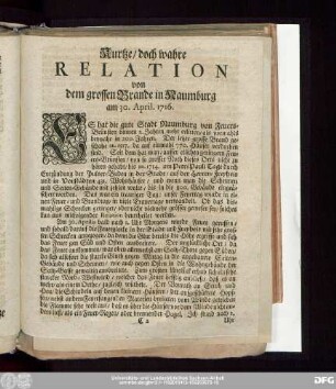 Kurtze, doch wahre Relation von dem grossen Brande in Naumburg am 30. April. 1716.
