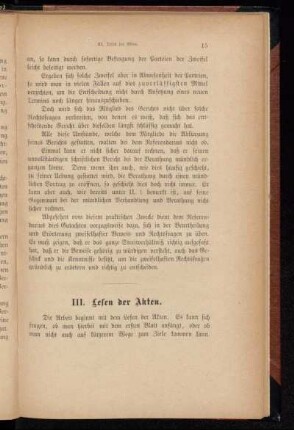 III. Lesen der Akten.