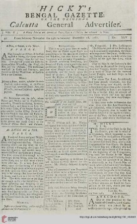 45: Hicky's Bengal gazette, or The original Calcutta general advertiser