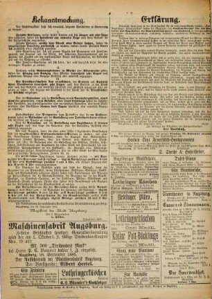 Augsburger Tagblatt. 1885,9/12 = Jg. 56, 22. Sept. - Dez.