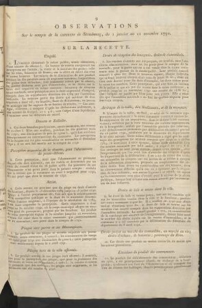 Observations ... Sur La Recette
