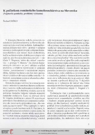 K počiatkom románskeho kameňosochárstva na Slovensku : Najstaršie pamiatky, problémy výskumu