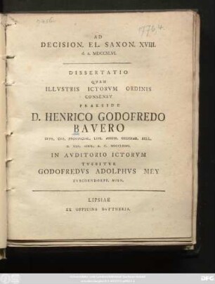 Ad Decision. El. Saxon. XVIII. d. a. MDCCXLVI.