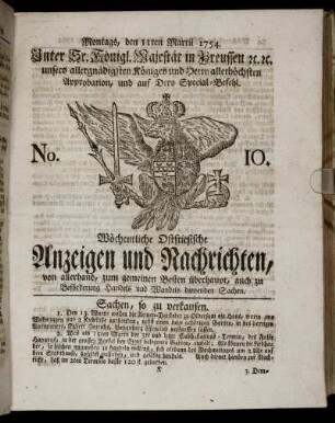 No. 10. Montags, den 11ten Martii, 1754.