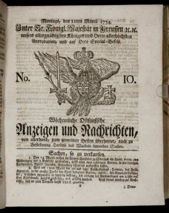 No. 10. Montags, den 11ten Martii, 1754.