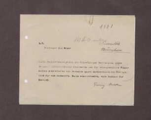 Schreiben von Prinz Max von Baden an Max Weber; Demonstration der Heidelberger Vereinigung gegen den Kapp-Putsch