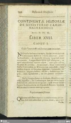 Continuatae Historiae De Ministerio Cardinalis Richelii. Anno M. DC. XL. Liber XVII