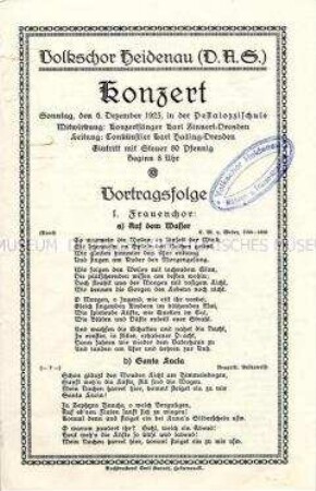 Programm zu einem Konzert des Volkschores Heidenau