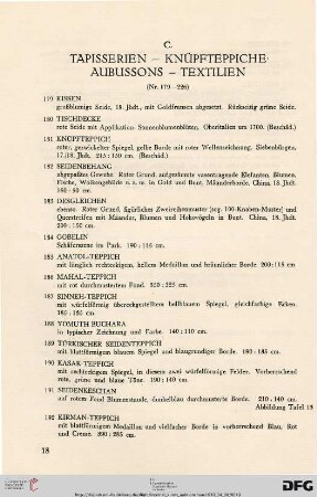 Tapisserien, Knüpfteppiche, Aubussons, Textilien (Nr. 179-226)