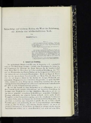 Reinerträge auf leichtem Boden, ein Wort der Erfahrung, zur Abwehr der wirthschaftlichen Noth