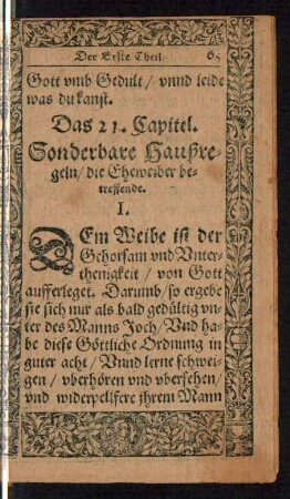 Das 21. Capitel. Sonderbare Haußregeln/ die Eheweiber betreffende.