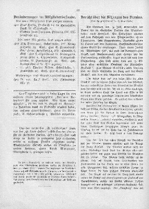Bericht über die Sitzungen des Vereins