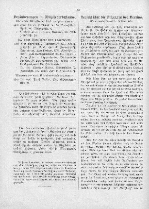 Bericht über die Sitzungen des Vereins