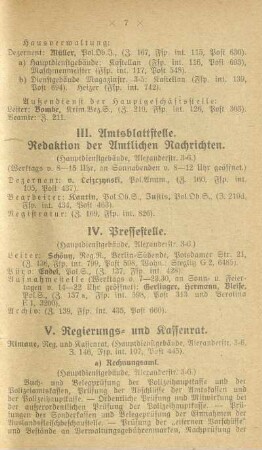 III. Amtsblattstelle. Redaktion der Amtlichen Nachrichten