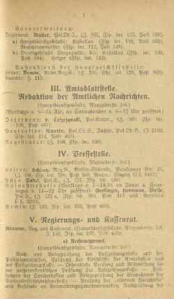 III. Amtsblattstelle. Redaktion der Amtlichen Nachrichten