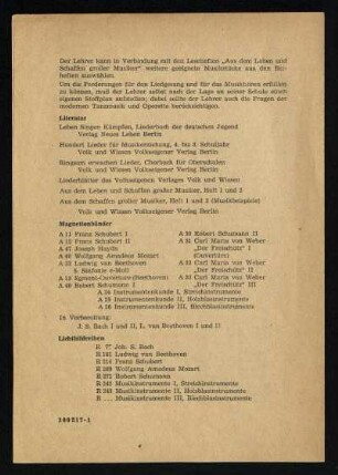 Literatur [Magnettonbänder, Lichtbildreihen]