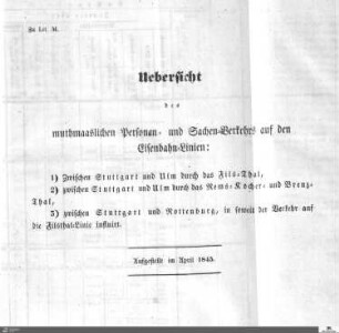 Übersicht des muthmaßlichen Personen- und Sachen-Verkehrs auf den Eisenbahn-Linien