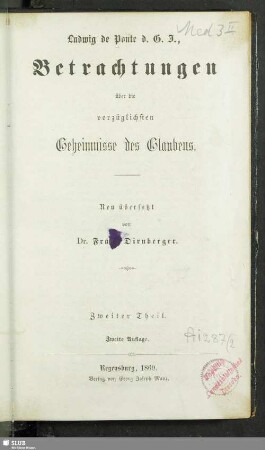 2: Betrachtungen über die vorzüglichsten Geheimnisse des Glaubens