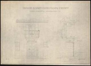 Ostdeutsches Forstamt Schinkelwettbewerb 1944: Forstmeister-Gehöft: Wohnhaus. Teil-Ansicht und Teil-Schnitt 1:20