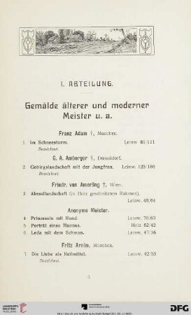 I. Abteilung. Gemälde älterer und moderner Meister u. a. (Nr. 1-158)