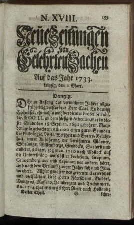 N. XVIII. Leipzig, den 2 Mart. - N. XXVI. Leipzig, den 30 Mart.