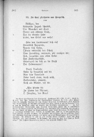 92. An Karl Freiherrn von Hompesch.