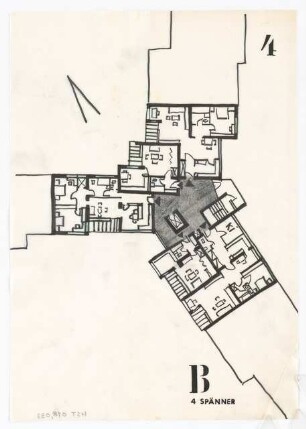 Sanierungsgebiet Kreuzberg Süd SKS, Berlin-Kreuzberg: Grundriss Wohnung 5 Spänner 1:100, Blatt B zu Arbeit I/B4