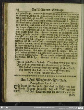 Am I. Heil. Weyhnacht-Feyertage. Evangelium, Luc. II. v. 1 - 14