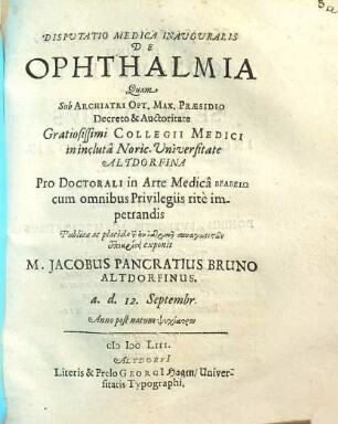 Disputatio Medica Inauguralis De Ophthalmia