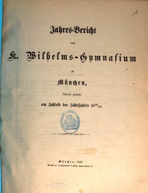 Jahresbericht. 1869/70 (1870)