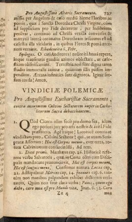 727-744, Vindiciae Polemicae. Pro Augustissimo Eucharistiae Sacramento, ...