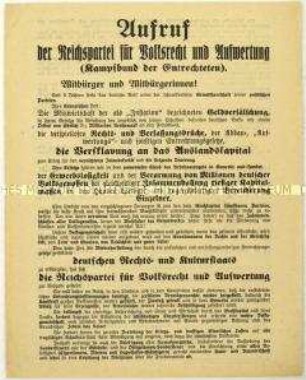 Aufruf der Volksrechtpartei zur Mannheimer Stadtverordnetenwahl 1926
