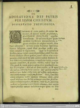 Adoratione Dei Patris Per Iesum Christum Dissertatio Theologica