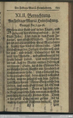 XLII. Betrachtung. Am Festtage Mariä Heimsuchung. Evangel. Luc. I, 39-56
