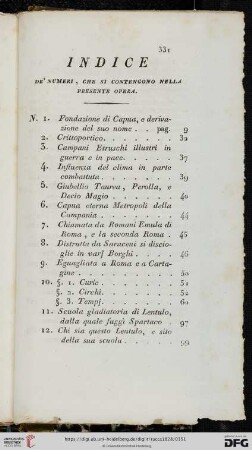 Indice de' numeri, che si contengono nella presente opera