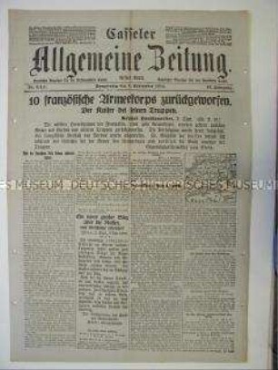 Regionale Tageszeitung "Casseler Allgemeine Zeitung" mit Meldungen und Berichten von Kriegsschauplätzen in Frankreich