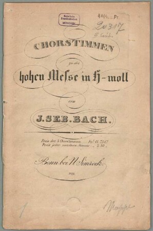 Chorstimmen zu der hohen Messe in H-Moll