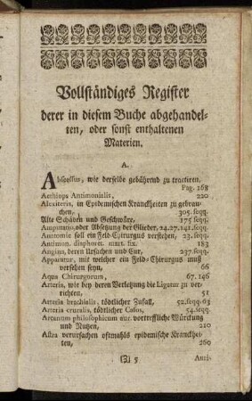 Vollständiges Register derer in diesem Buche abgehandelten, oder sonst enthaltenen Materien.