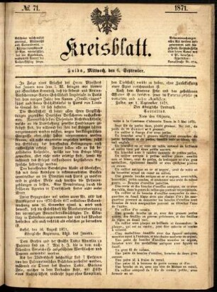 Ausgabe vom Mittwoch, den 06. September 1871.