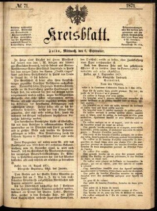 Ausgabe vom Mittwoch, den 06. September 1871.