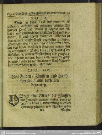 Caput XXVI. Von Gilden, Zünfften und Handwercken, und derselben Statuten