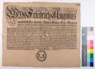 Patent von Friedrich August I. Kurfürst von Sachsen betreffend Straffreiheit für bis Jahresende freiwillig zurückkehrende Deserteure