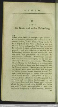 II. Ueber das Genie und dessen Behandlung