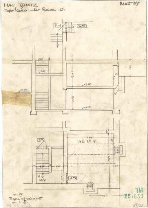 Fischer, Theodor; München - Laim; Haus Schätz - Grundriss Keller, Schnitt
