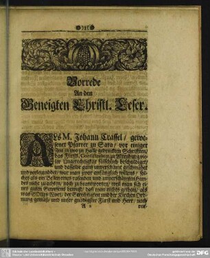 Vorrede : An den Geneigten Christl. Leser