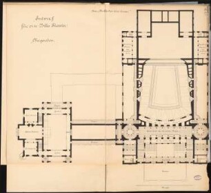 Volkstheater Schinkelwettbewerb 1892: Grundriss Obergeschoss 1:150