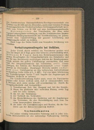 Verhaltungsmaßregeln bei Unfällen.