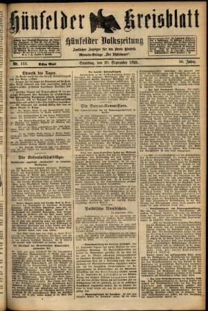 Erste Ausgabe vom Samstag, den 20. September 1924.