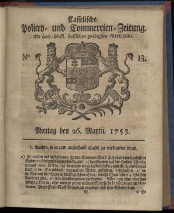 Nro. 13, Montag den 26. Martii 1753